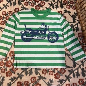 Mini Boden Green Striped Kids Tee with Motorcycle Graphic